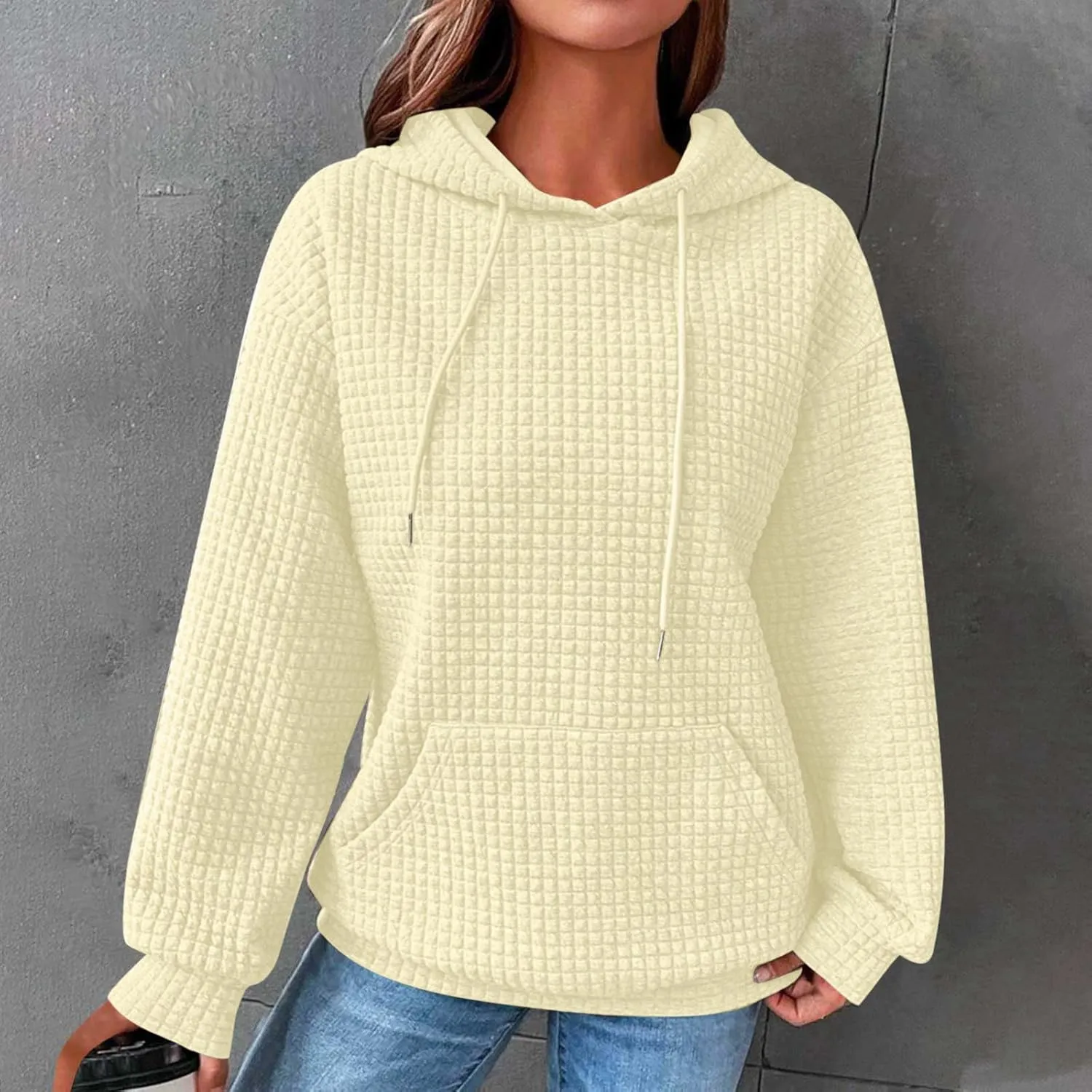 Hoodies For Women Casual Pullover Long Sleeve Drawstring Hooded Sweatshirt with Pocket 2024