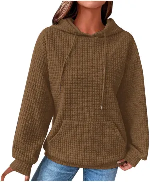 Hoodies For Women Casual Pullover Long Sleeve Drawstring Hooded Sweatshirt with Pocket 2024