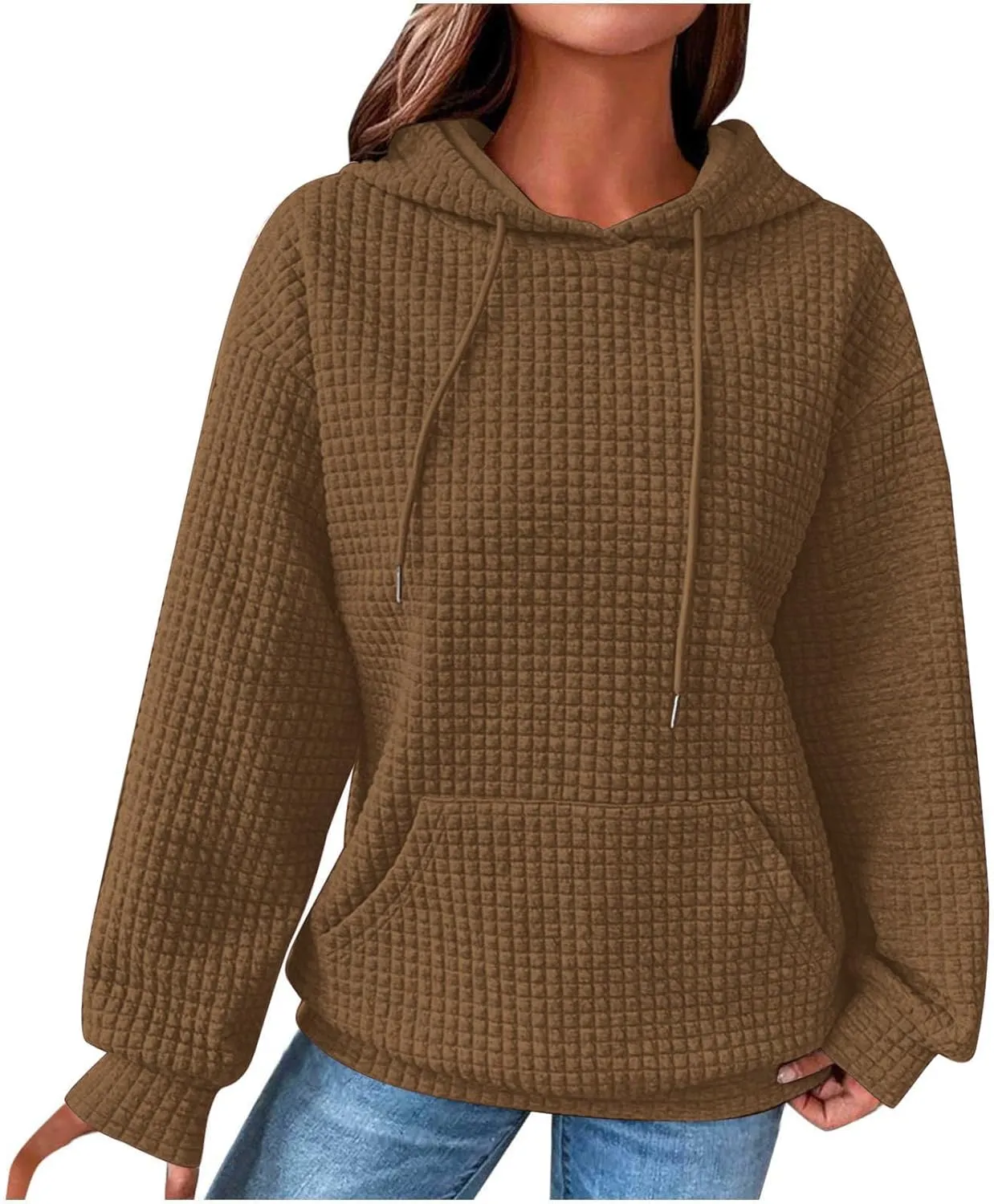 Hoodies For Women Casual Pullover Long Sleeve Drawstring Hooded Sweatshirt with Pocket 2024