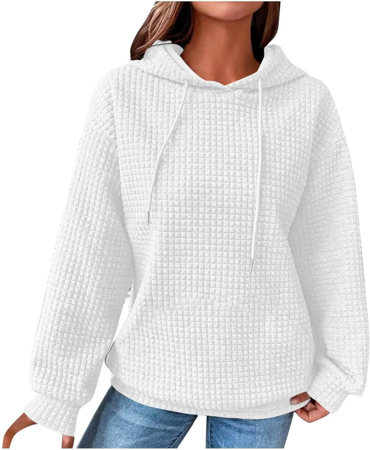 Hoodies For Women Casual Pullover Long Sleeve Drawstring Hooded Sweatshirt with Pocket 2024