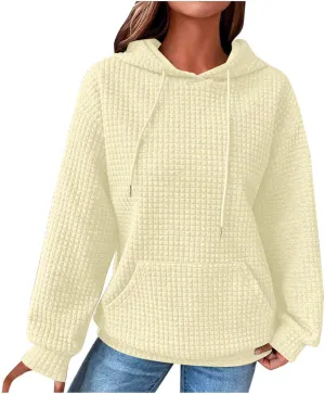 Hoodies For Women Casual Pullover Long Sleeve Drawstring Hooded Sweatshirt with Pocket 2024