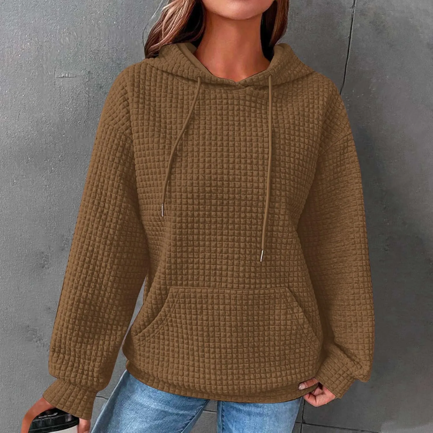 Hoodies For Women Casual Pullover Long Sleeve Drawstring Hooded Sweatshirt with Pocket 2024