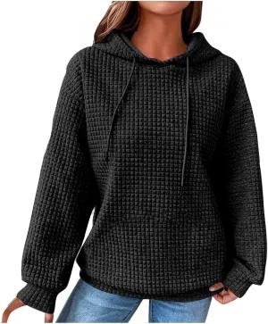 Hoodies For Women Casual Pullover Long Sleeve Drawstring Hooded Sweatshirt with Pocket 2024