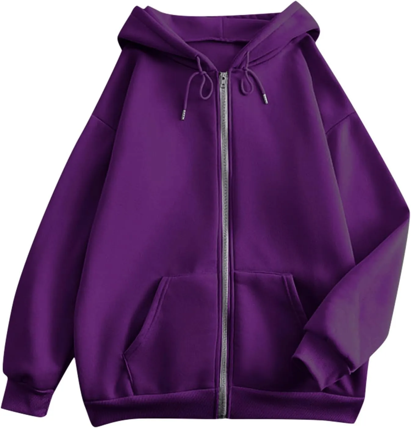 Hoodies for Women Long Sleeve Fall Fashion 2024 Oversized Zip Up Sweatshirts Solid Light Hoodie Jacket with Pockets