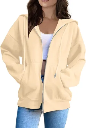 Hoodies for Women Long Sleeve Fall Fashion 2024 Oversized Zip Up Sweatshirts Solid Light Hoodie Jacket with Pockets