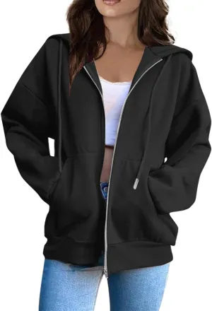 Hoodies for Women Long Sleeve Fall Fashion 2024 Oversized Zip Up Sweatshirts Solid Light Hoodie Jacket with Pockets