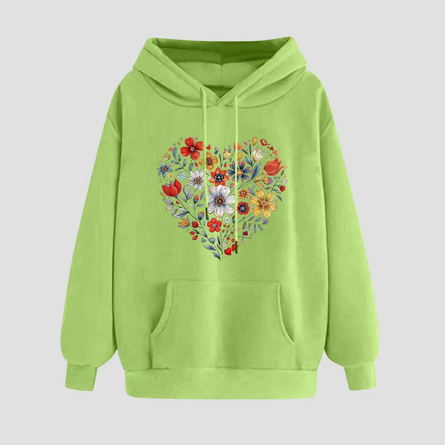 Hoodies for Women Long Sleeve Heart Print Graphic Tee Shirts Causal Fashion Drawstring Hooded Sweatshirts Gift Shirts