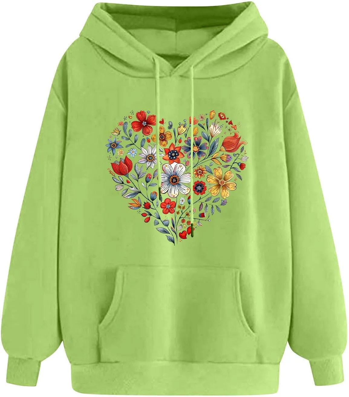 Hoodies for Women Long Sleeve Heart Print Graphic Tee Shirts Causal Fashion Drawstring Hooded Sweatshirts Gift Shirts