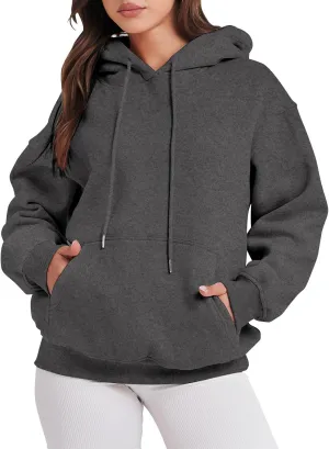 Hoodies for Women Oversized Solid Color Long Sleeve Hooded Sweater Basic Pullover Sweatshirts with Pocket