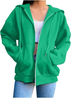 Hoodies for Women Vintage Zipper Oversized Hoodies Long Sleeve Full Zip Jackets Soft Outdoor Sweatshirt Fall Outfits