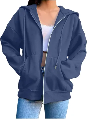 Hoodies for Women Vintage Zipper Oversized Hoodies Long Sleeve Full Zip Jackets Soft Outdoor Sweatshirt Fall Outfits