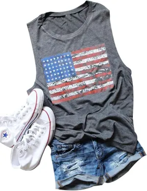 HRIUYI 4th of July Tank Tops for Women Sleeveless American Flag T-Shirts Tees Vest Blouse