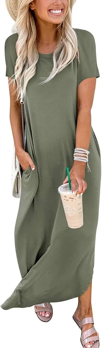 INKOFF Women Maxi Summer Dress Split Sundress Loose Casual Soft Shirt Dress Beach Trendy Vacation Outfit Resort Wear