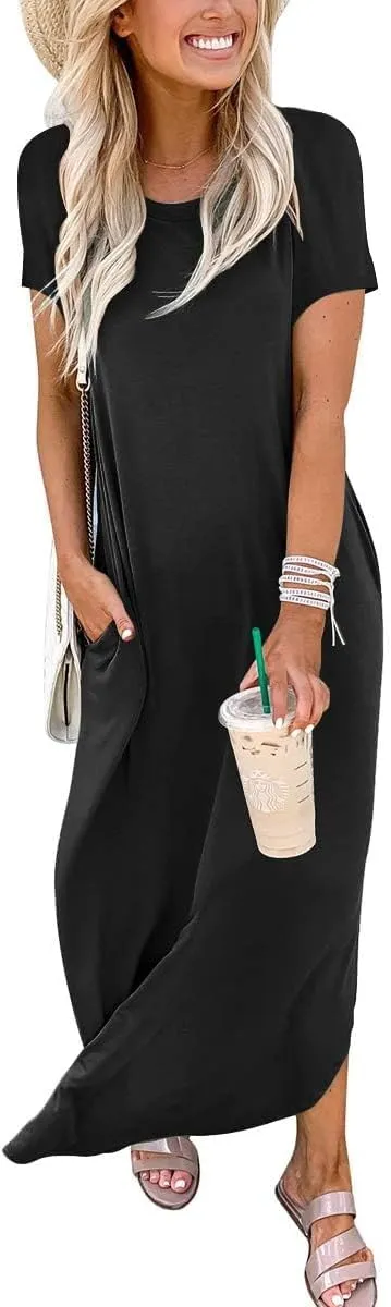 INKOFF Women Maxi Summer Dress Split Sundress Loose Casual Soft Shirt Dress Beach Trendy Vacation Outfit Resort Wear