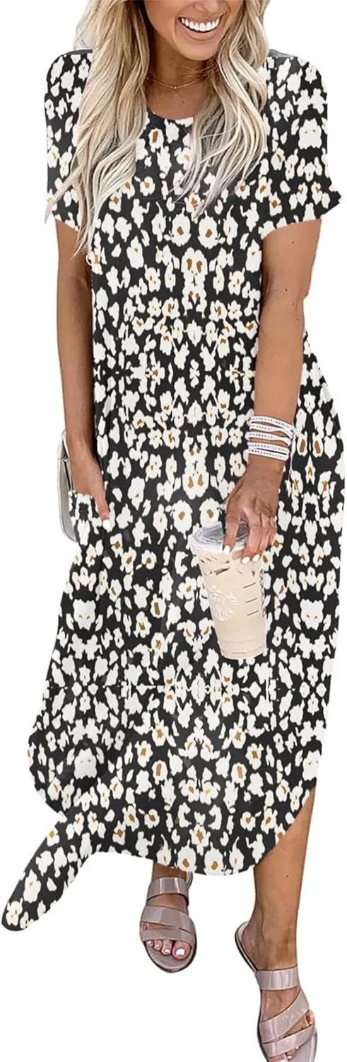 INKOFF Women Maxi Summer Dress Split Sundress Loose Casual Soft Shirt Dress Beach Trendy Vacation Outfit Resort Wear