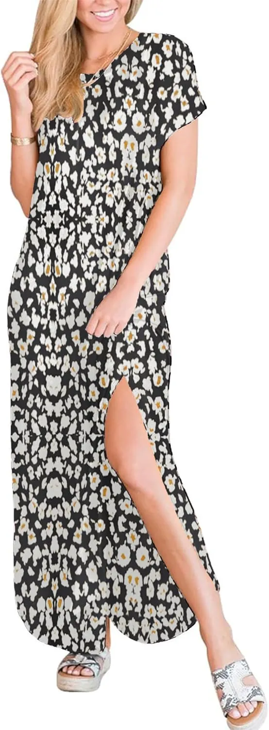 INKOFF Women Maxi Summer Dress Split Sundress Loose Casual Soft Shirt Dress Beach Trendy Vacation Outfit Resort Wear