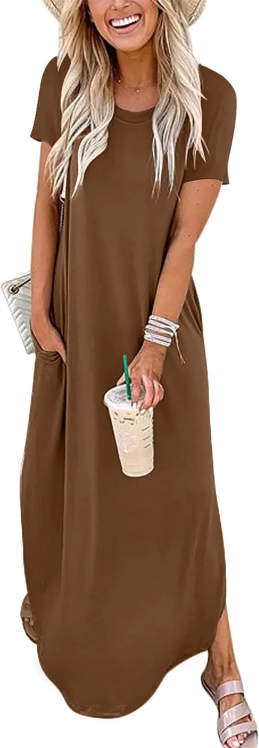 INKOFF Women Maxi Summer Dress Split Sundress Loose Casual Soft Shirt Dress Beach Trendy Vacation Outfit Resort Wear