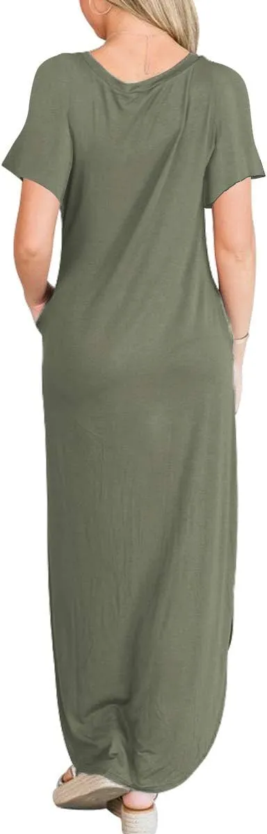 INKOFF Women Maxi Summer Dress Split Sundress Loose Casual Soft Shirt Dress Beach Trendy Vacation Outfit Resort Wear