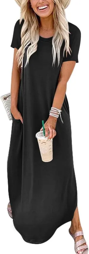 INKOFF Women Maxi Summer Dress Split Sundress Loose Casual Soft Shirt Dress Beach Trendy Vacation Outfit Resort Wear