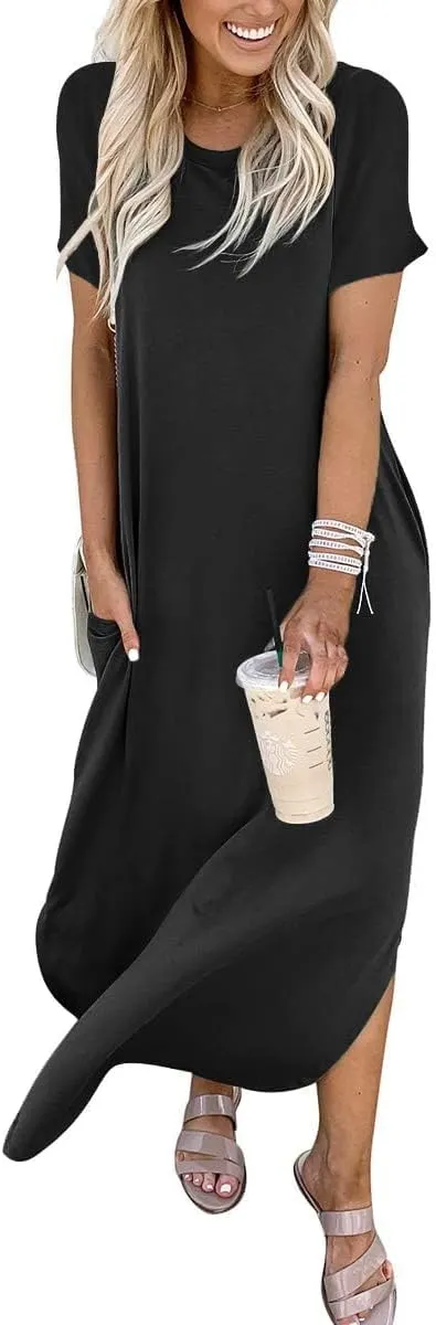 INKOFF Women Maxi Summer Dress Split Sundress Loose Casual Soft Shirt Dress Beach Trendy Vacation Outfit Resort Wear