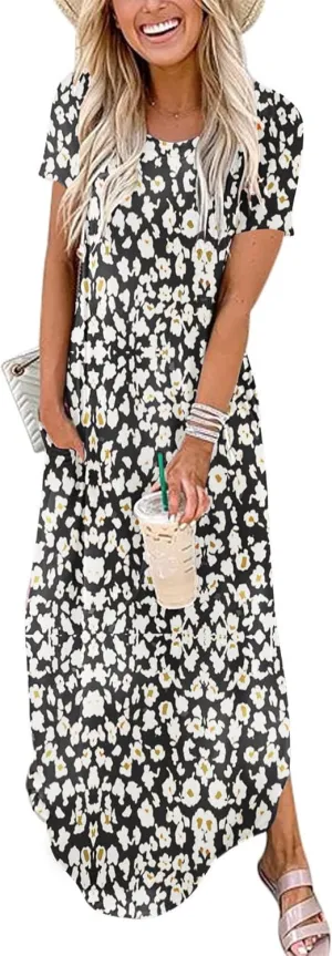 INKOFF Women Maxi Summer Dress Split Sundress Loose Casual Soft Shirt Dress Beach Trendy Vacation Outfit Resort Wear