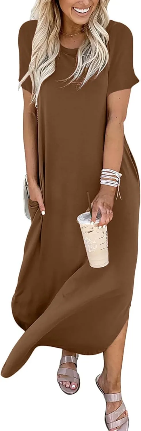 INKOFF Women Maxi Summer Dress Split Sundress Loose Casual Soft Shirt Dress Beach Trendy Vacation Outfit Resort Wear