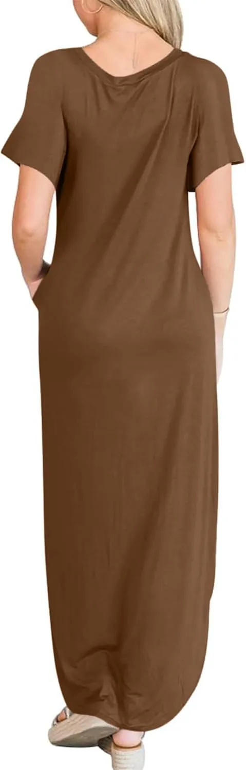 INKOFF Women Maxi Summer Dress Split Sundress Loose Casual Soft Shirt Dress Beach Trendy Vacation Outfit Resort Wear