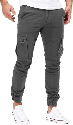 JEKE-DG Men's Slim Fit Ankle Cargo Pants Fashion Regular Casual Streetwear Pants Solid Distressed Pants with Pockets