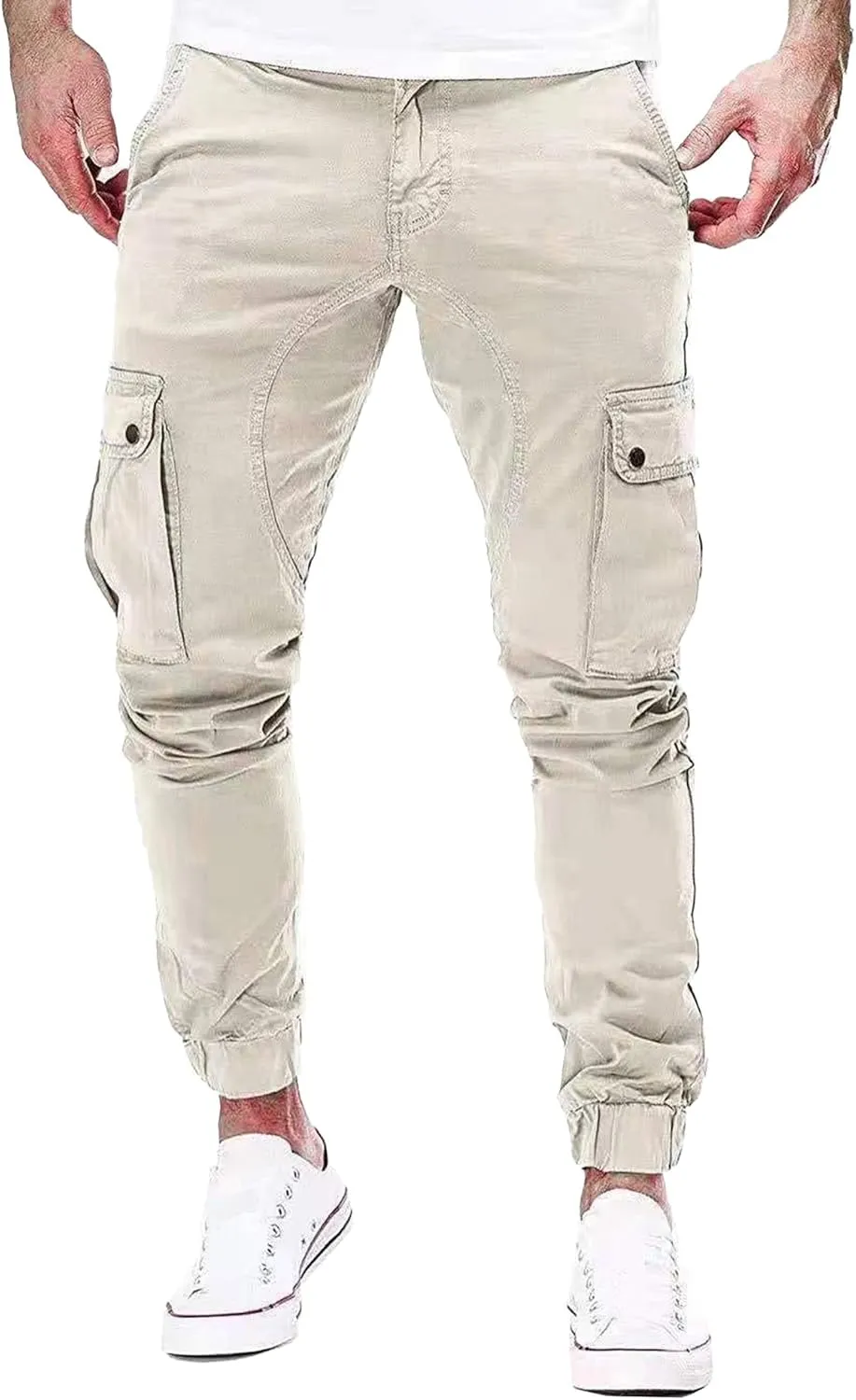 JEKE-DG Men's Slim Fit Ankle Cargo Pants Fashion Regular Casual Streetwear Pants Solid Distressed Pants with Pockets