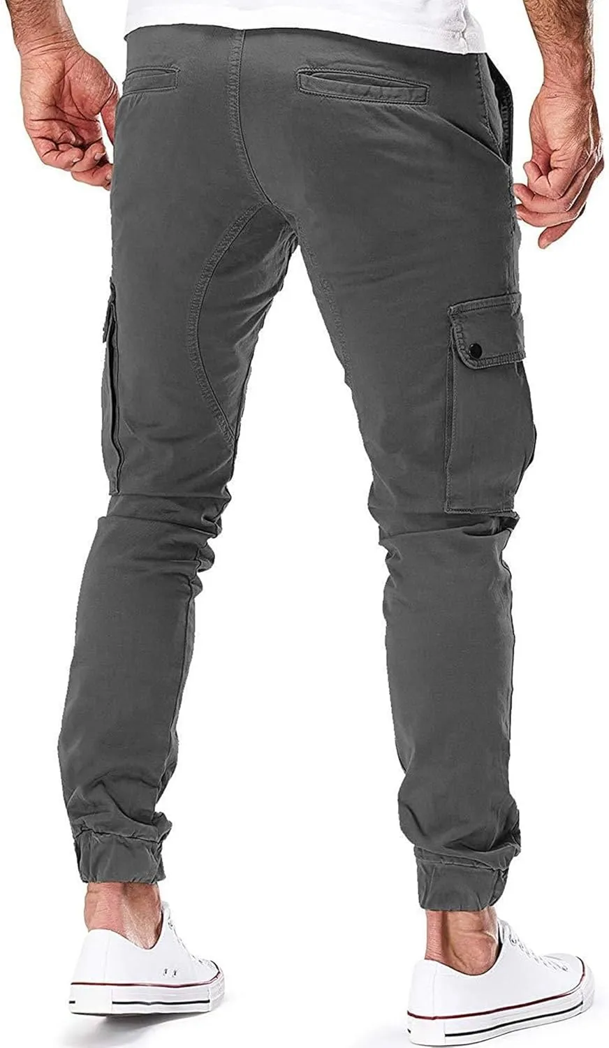 JEKE-DG Men's Slim Fit Ankle Cargo Pants Fashion Regular Casual Streetwear Pants Solid Distressed Pants with Pockets