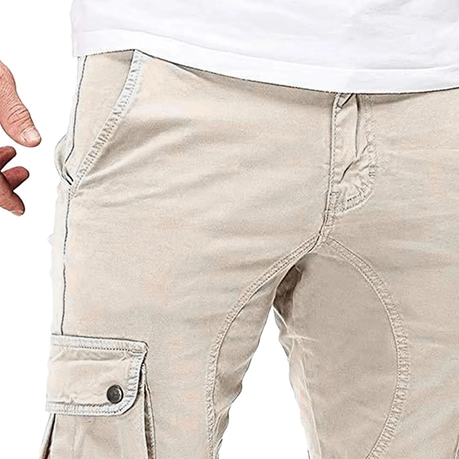 JEKE-DG Men's Slim Fit Ankle Cargo Pants Fashion Regular Casual Streetwear Pants Solid Distressed Pants with Pockets