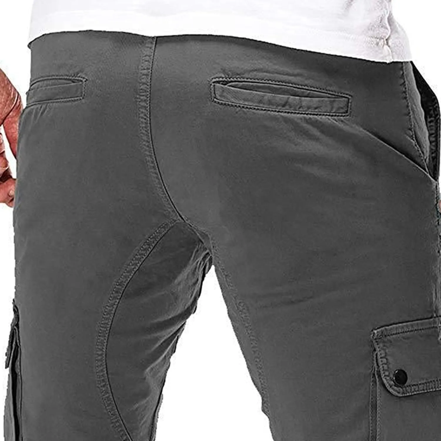 JEKE-DG Men's Slim Fit Ankle Cargo Pants Fashion Regular Casual Streetwear Pants Solid Distressed Pants with Pockets