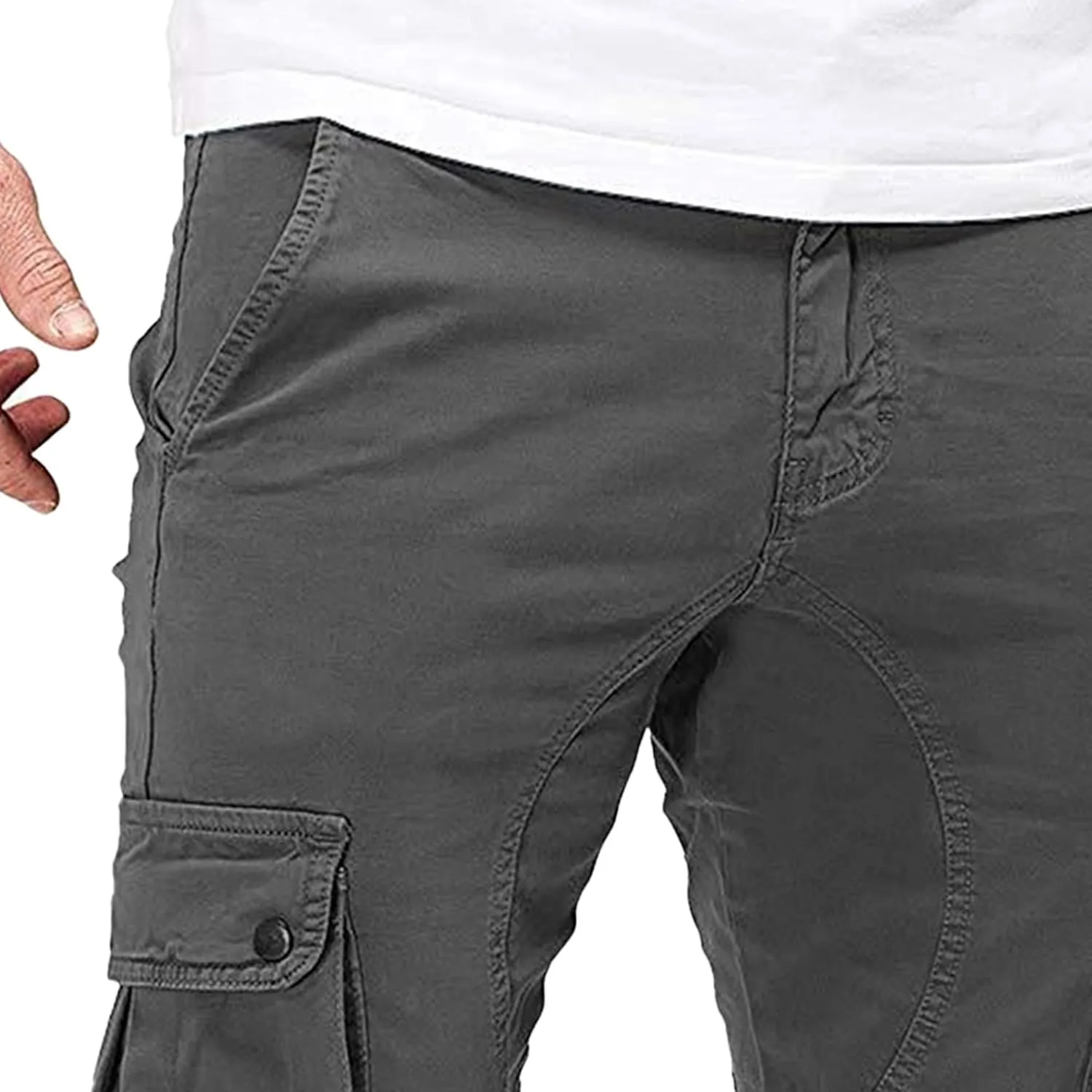JEKE-DG Men's Slim Fit Ankle Cargo Pants Fashion Regular Casual Streetwear Pants Solid Distressed Pants with Pockets