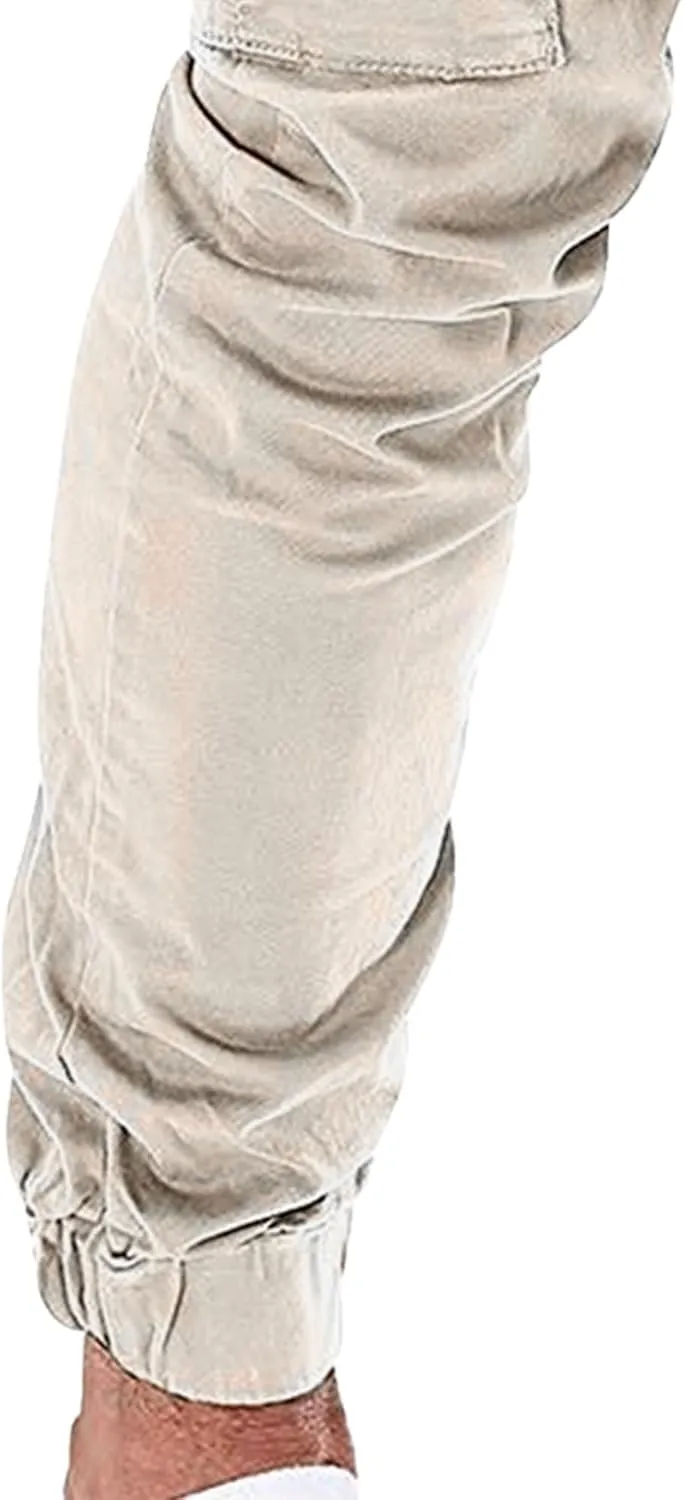 JEKE-DG Men's Slim Fit Ankle Cargo Pants Fashion Regular Casual Streetwear Pants Solid Distressed Pants with Pockets