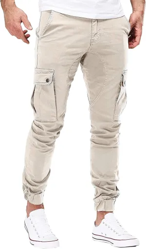 JEKE-DG Men's Slim Fit Ankle Cargo Pants Fashion Regular Casual Streetwear Pants Solid Distressed Pants with Pockets