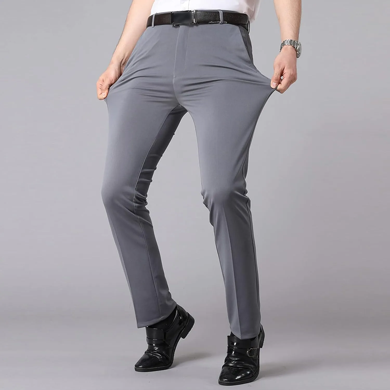 JEShifangjiusu Mens Casual Pants with Pockets Fashion Slim Fit Chinos Pants Stretch Skinny Flat-Front Business Dress Pants
