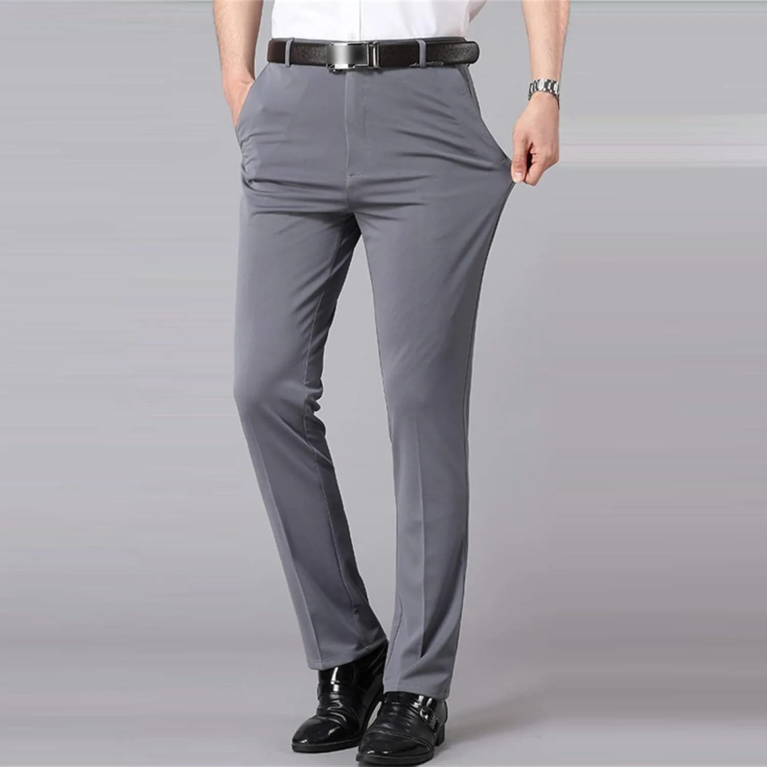 JEShifangjiusu Mens Casual Pants with Pockets Fashion Slim Fit Chinos Pants Stretch Skinny Flat-Front Business Dress Pants