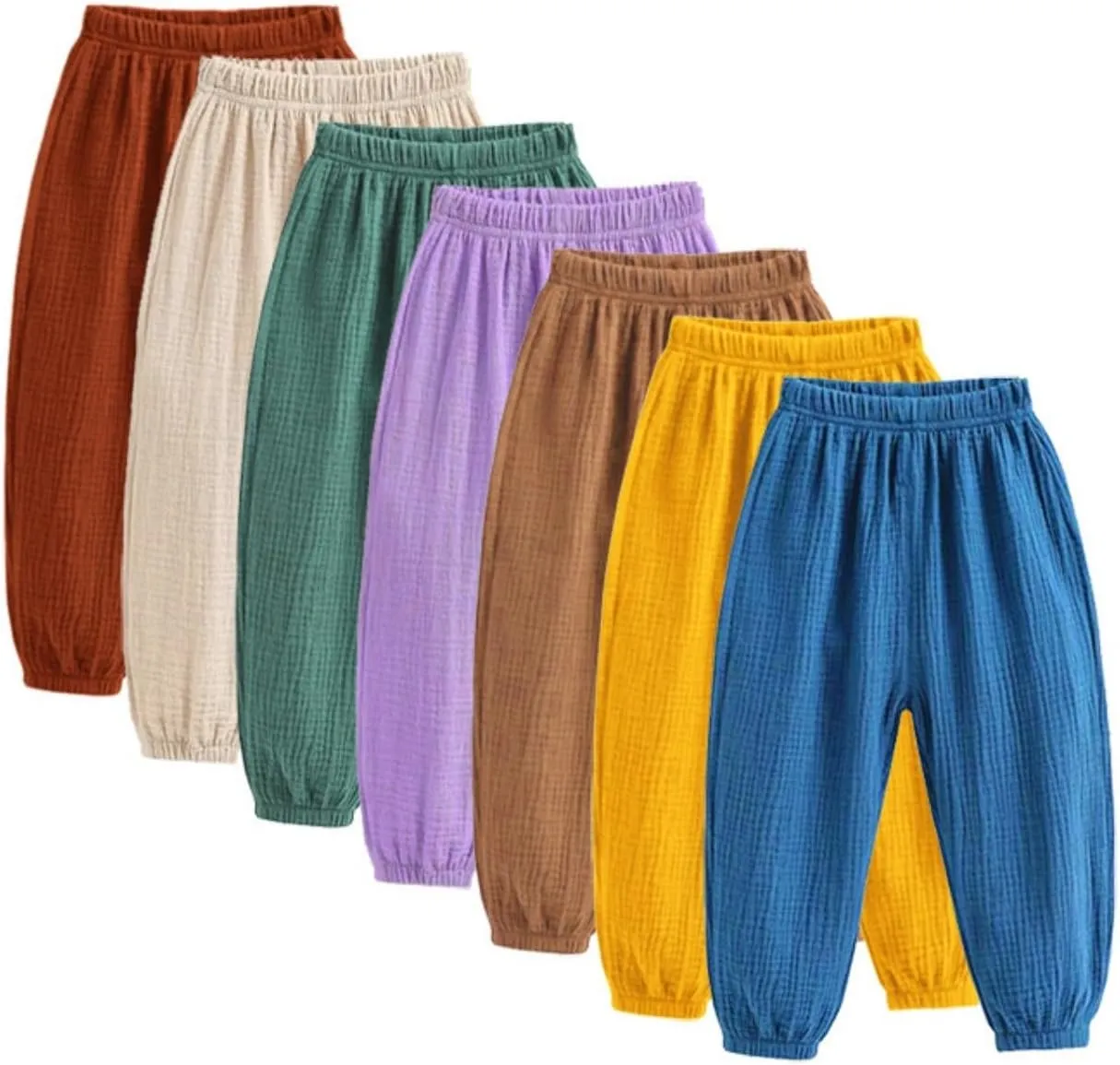 Kids Baby Boys Girls 3 Pack Cotton Linen Pants Casual Soft Elastic Long Bloomers Ankle Length Harem Pants Trousers