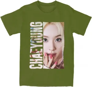 Kpop CHAEYOUNG Twice Rapper Merch T-Shirt  100% Organic US Cotton Unisex Summer Top, Novelty Tee for Men & Women Army Green/XL