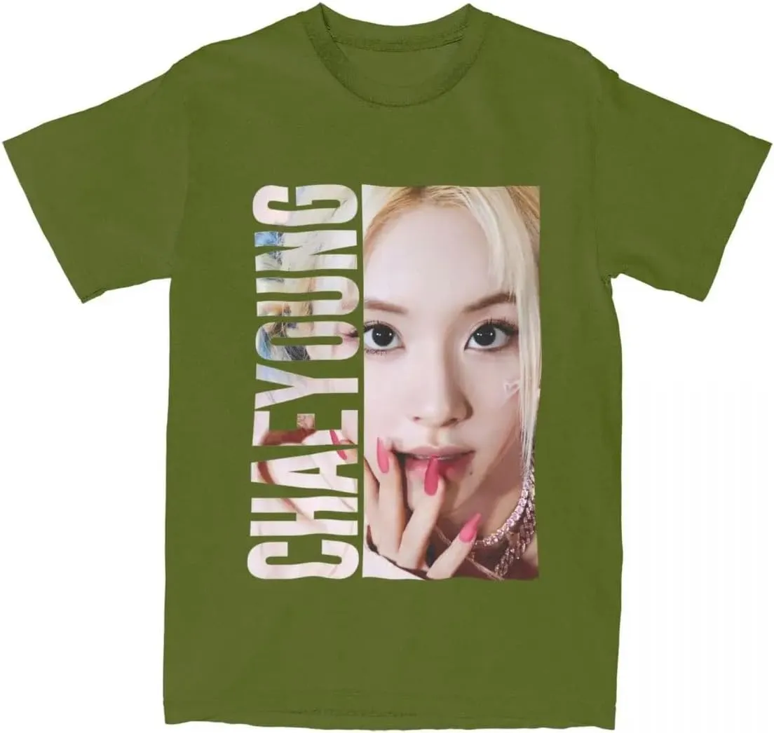 Kpop CHAEYOUNG Twice Rapper Merch T-Shirt  100% Organic US Cotton Unisex Summer Top, Novelty Tee for Men & Women Army Green/XL
