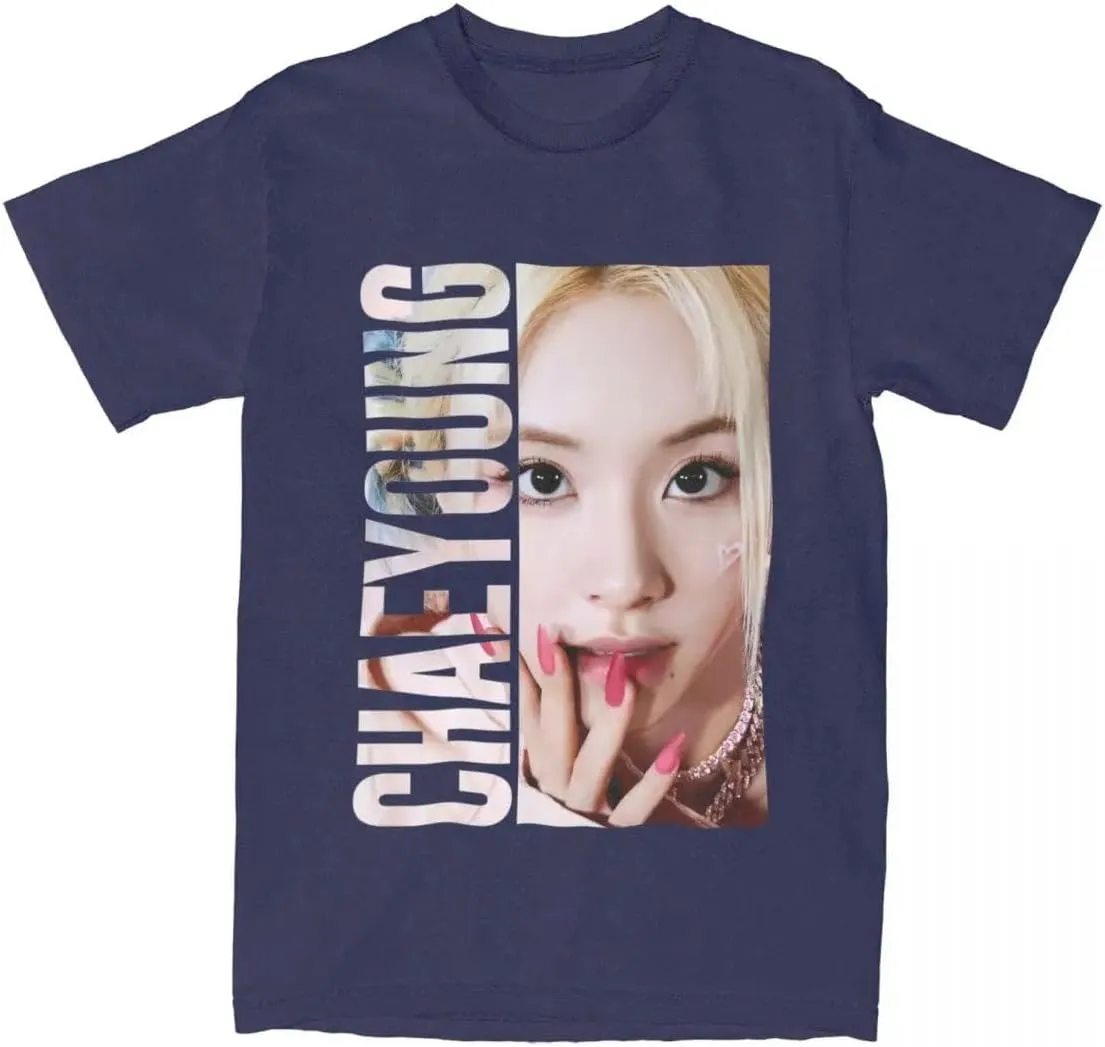 Kpop CHAEYOUNG Twice Rapper Merch T-Shirt  100% Organic US Cotton Unisex Summer Top, Novelty Tee for Men & Women Navy Blue/XL