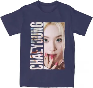 Kpop CHAEYOUNG Twice Rapper Merch T-Shirt  100% Organic US Cotton Unisex Summer Top, Novelty Tee for Men & Women Navy Blue/XL