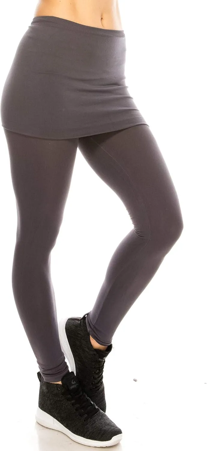 Kurve Womens Seamless Skirt Leggings  Casual Soft Stretch Solid Skirted Tights Pants Sports Workout Yoga (Made in USA)