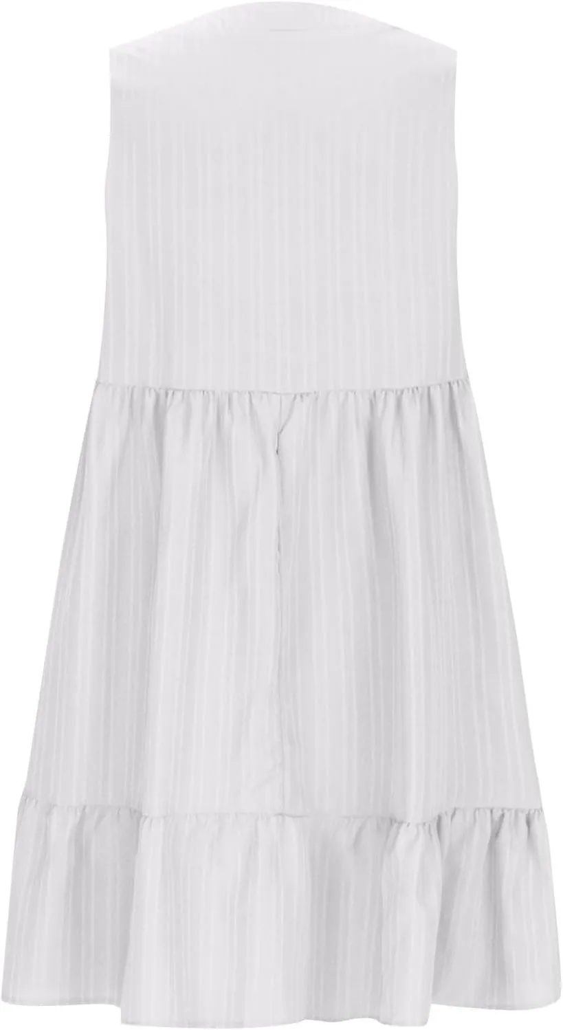 LEMONONSTORE Summer Tunic Tank Dresses for Women Sleeveless Swing A Line Mini Dress Beach Flowy Boho Pleated Ruffle Sundress