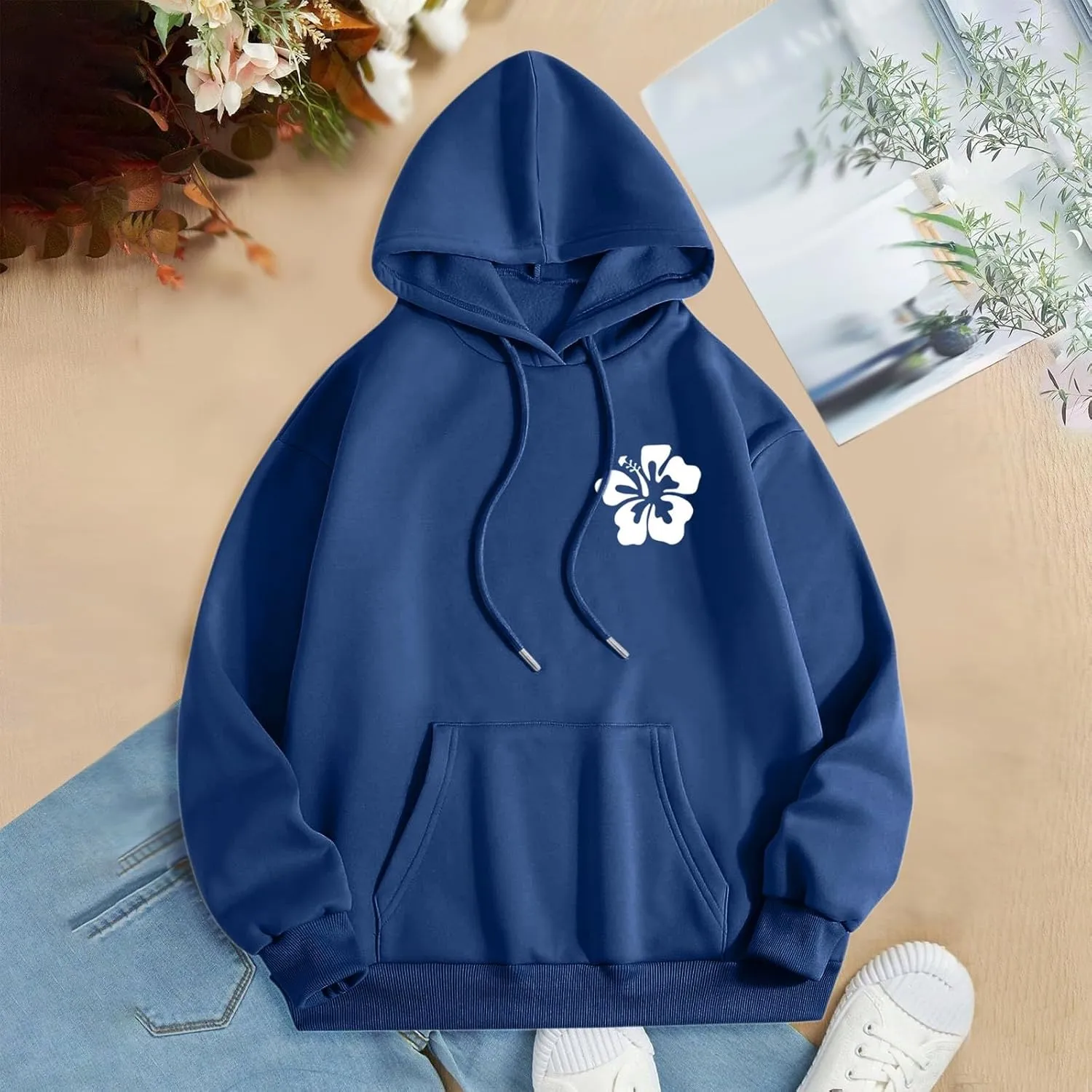 Let'S Be Happy Together Oversized Hoodies For Women Casual Long Sleeve Letter Printed Pullover Hooded Pocket Hoodie