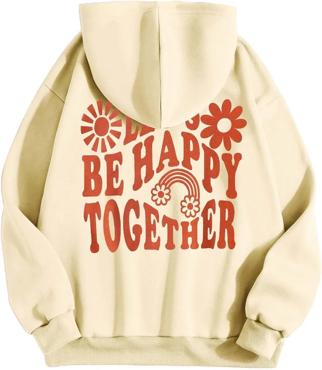 Let'S Be Happy Together Oversized Hoodies For Women Casual Long Sleeve Letter Printed Pullover Hooded Pocket Hoodie