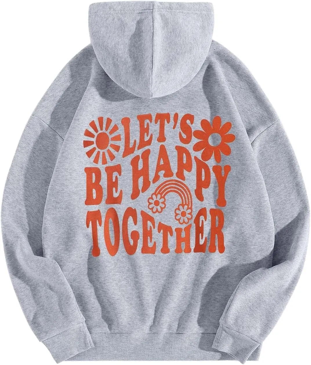 Let'S Be Happy Together Oversized Hoodies For Women Casual Long Sleeve Letter Printed Pullover Hooded Pocket Hoodie