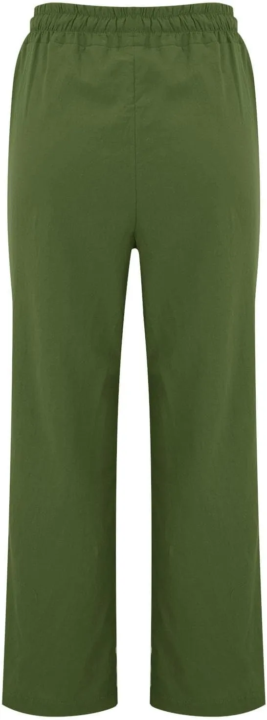 Linen Pants for Women Elastic High Waisted Straight Leg Trousers Pants Loose Casual Summer Dress Pants with Pockets