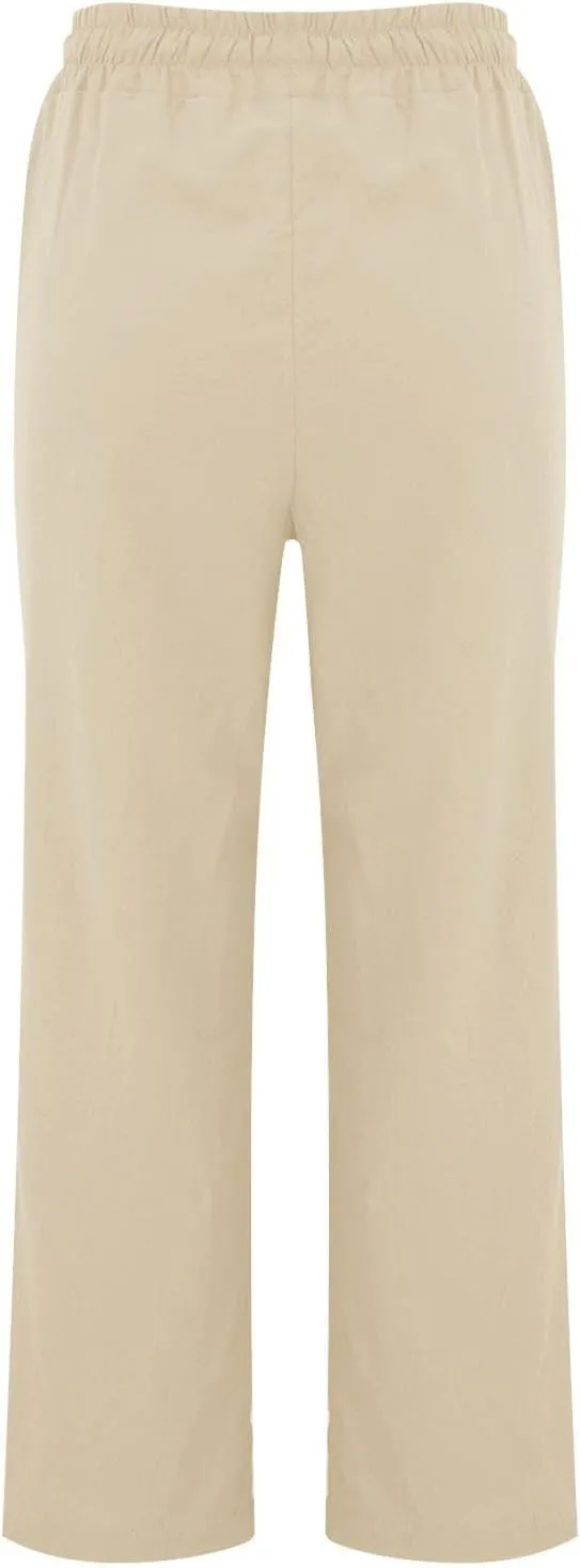 Linen Pants for Women Elastic High Waisted Straight Leg Trousers Pants Loose Casual Summer Dress Pants with Pockets