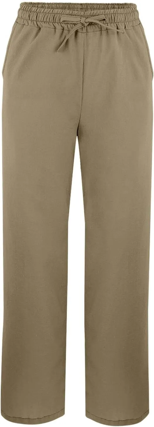 Linen Pants for Women Summer High Waist Elastic Straight Leg Lounge Pant Casual Loose Lightweight Beach Trousers 2025